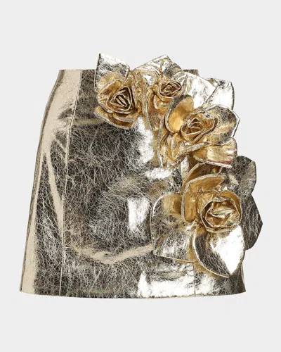 Aknvas Aksel Metallic Faux Leather Mini Skirt In Gold