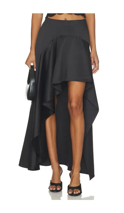 Aknvas Alana Draped Satin Skirt In Black