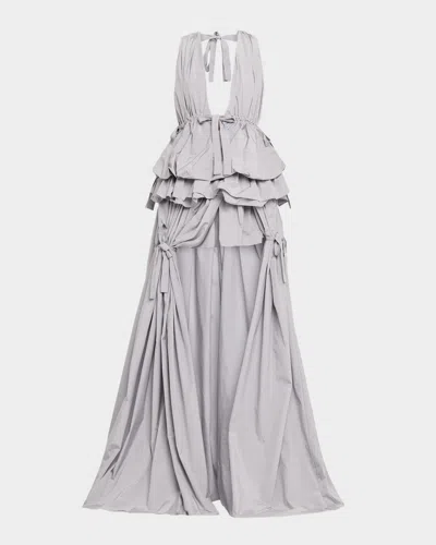 Aknvas Alexandrina Tiered High-low Gown In Gray