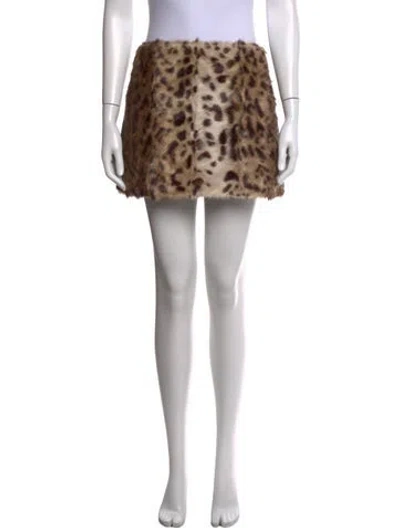 Pre-owned Aknvas Animal Print Mini Skirt In Brown