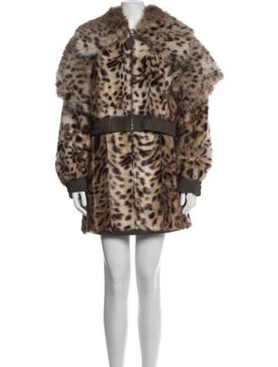 Pre-owned Aknvas Animal Print Skirt Suit In Brown