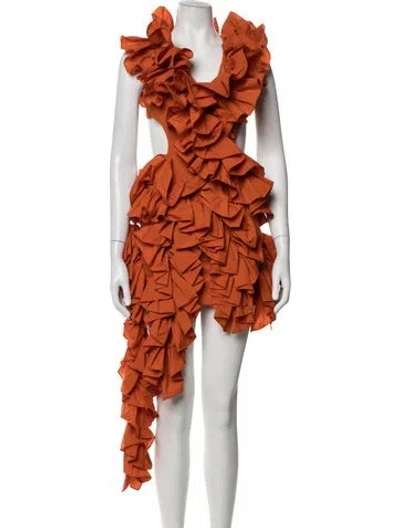 Pre-owned Aknvas Asymmetrical Mini Dress In Orange