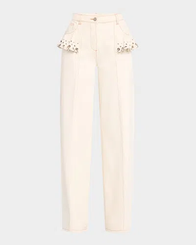 Aknvas Avery Ruffled Jeans With Rings In Cream