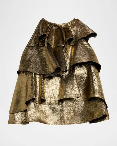 Aknvas Bodil Metallic Ruffle Top In Gold