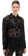 Aknvas Cara Embroidered Button Down Top Noir In Noir
