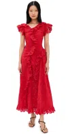Aknvas Charli Cotton Eyelet Midi Dress With Pockets Poppy In Poppy