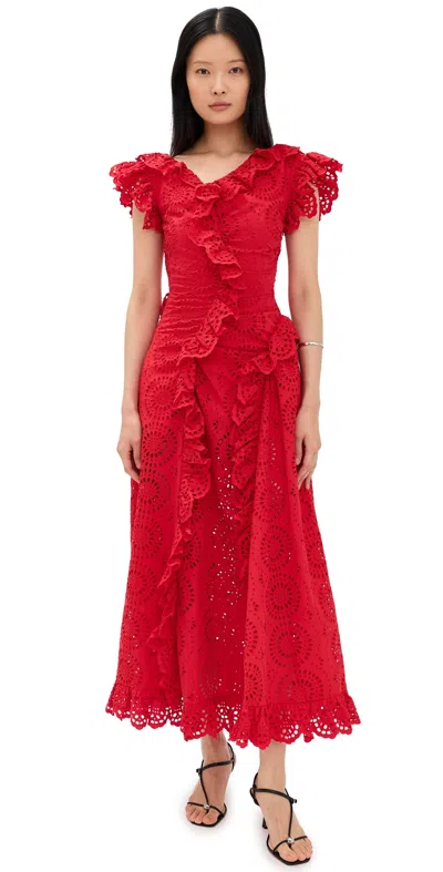 Aknvas Charli Cotton Eyelet Midi Dress With Pockets Poppy