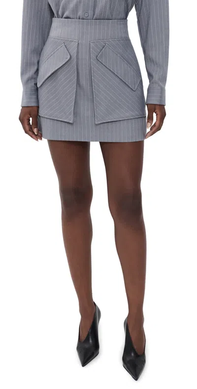 Aknvas Cherry Pinstripe Mini Skirt Grey/white In Blue
