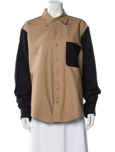 Pre-owned Aknvas Colorblock Pattern Long Sleeve Button-up Top In Neutral