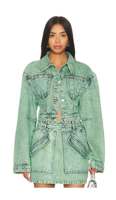 Aknvas Cropped Mercer Jean Jacket In Sage Green