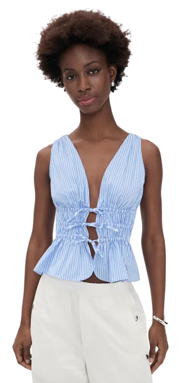 Aknvas Eva Poplin Tie Top Blue Stripe