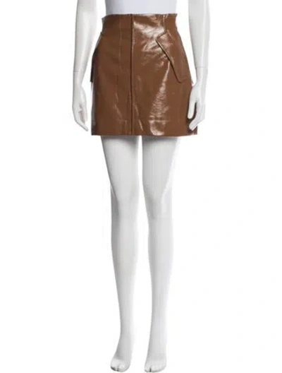 Pre-owned Aknvas Faux Leather Mini Skirt In Brown