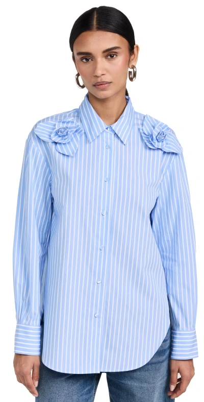 Aknvas Women's Flor Embellished Striped Cotton Shirt In Blue Stripe