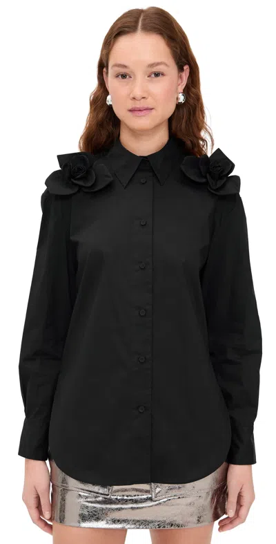 Aknvas Flor Cotton Poplin Blouse Black