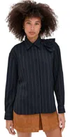 Aknvas Flor Pinstripe Top Navy Brown In Blue