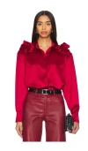 Aknvas Flor Satin Button-front Blouse With Roses In Poppy