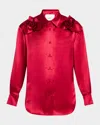 Aknvas Flor Satin Button-front Blouse With Roses In Poppy