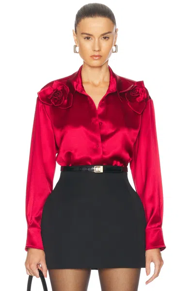 AKNVAS FLOR SATIN TWO ROSES BUTTON DOWN SHIRT