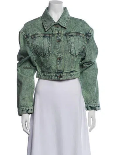 Pre-owned Aknvas Floral Print Denim Jacket In Green