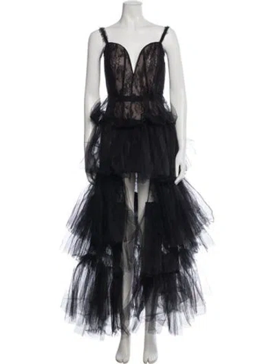 Pre-owned Aknvas Floral Print Long Dress In Black
