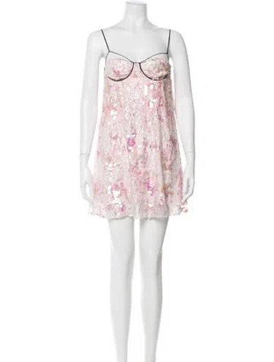 Pre-owned Aknvas Floral Print Mini Dress In Pink