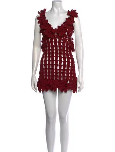 Pre-owned Aknvas Floral Print Mini Dress In Red