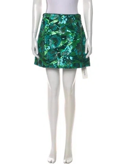 Pre-owned Aknvas Floral Print Mini Skirt In Green