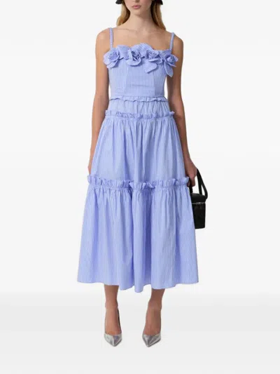 Aknvas Floral-appliqué Ruffled Midi Dress In Blue
