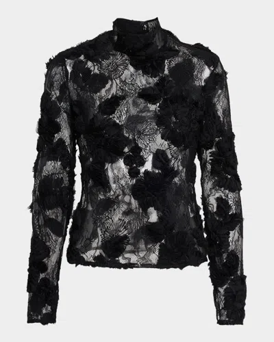 Aknvas Freja Floral Lace Mock-neck Top In Black