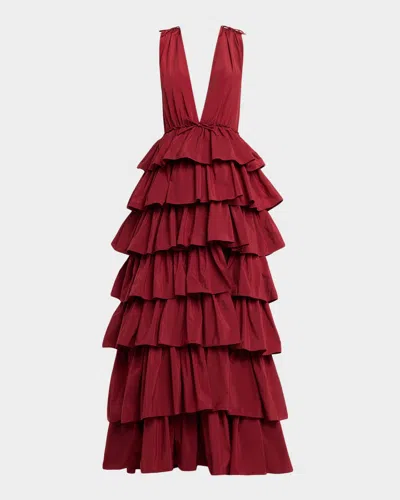 Aknvas Henriette Ruffle Gown In Red