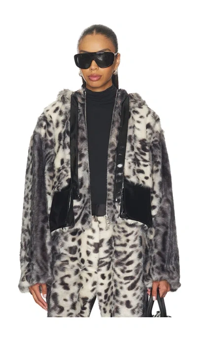 Aknvas Hesse Faux Fur Leopard Jacket In Leopard Black & White