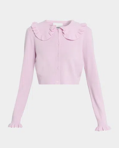 Aknvas Kamomilla Ruffle-trim Cardigan In Pink