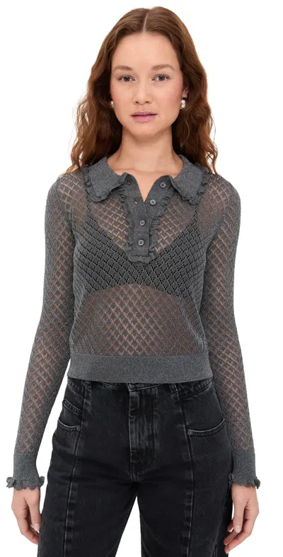 Aknvas Klara Knit Polo Top Gunmetal In Gray
