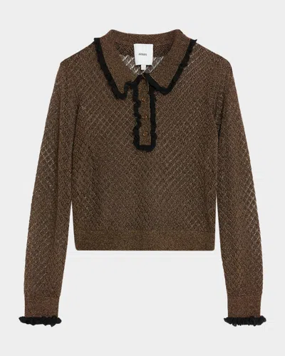 Aknvas Klara Sparkly Ruffle-trim Sweater In Brown