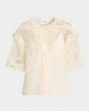 Aknvas Kyra Button-front Lace Top In Sand