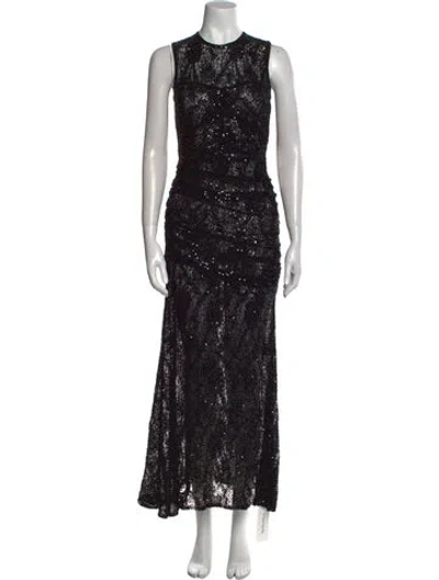 Pre-owned Aknvas Lace Pattern Long Dress In Black