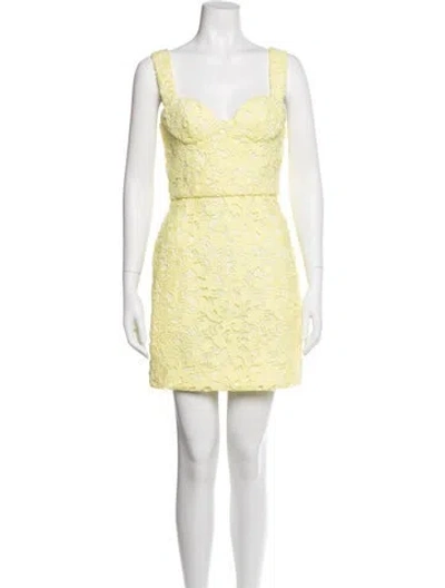 Pre-owned Aknvas Lace Pattern Mini Dress In Yellow