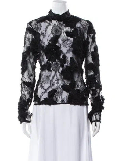 Pre-owned Aknvas Lace Pattern Mock Neck Top W/ Tags In Black