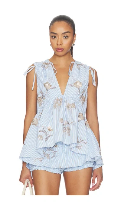 Aknvas Lamia Poplin Top In Blue