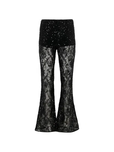 Aknvas Lennon Sequin-embellished Lace-patterned Trousers In Black
