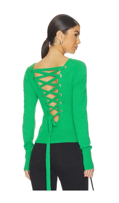 Aknvas Lily Lace Up Knit Top In Green