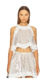 Aknvas Lola Sequined Crop Top In Metallic Neutral