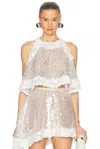 Aknvas Lola Sequined Crop Top In Pearl