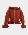 Aknvas Lovise Ruffled Taffeta Jacket In Brown