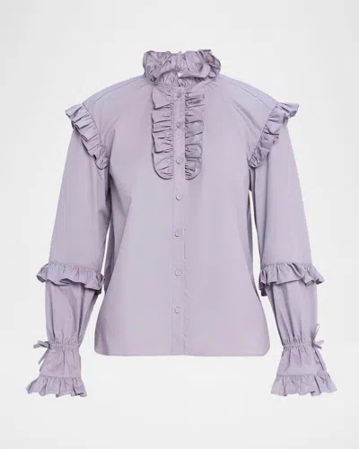 Aknvas Michelle Long-sleeve Ruffled Poplin Top In Purple