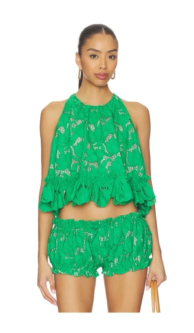 Aknvas Mika Guipure Lace Halter Top In Green