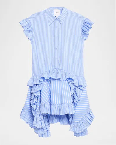 Aknvas Mila Pinstripe Ruffled Poplin Dress In Blue