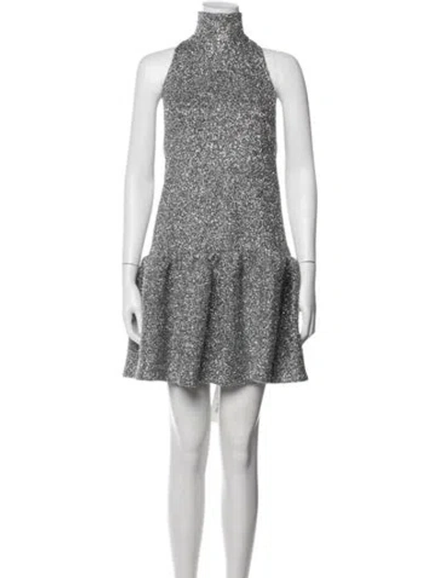 Pre-owned Aknvas Mock Neck Mini Dress In Silver