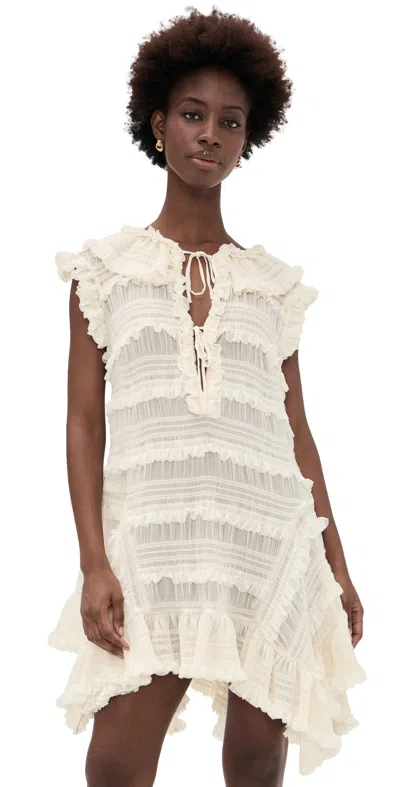 Aknvas Nora Shirred Chiffon Mini Dress In Neutral