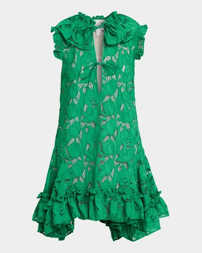 Aknvas Nora Guipure Lace Mini Dress In Green